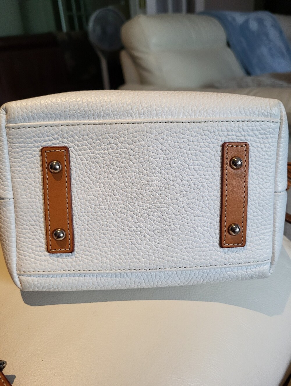 Dooney & Bourke Paige White Pebbled Leather Shoulder Bag with Tan Leather Trim - Picture 9 of 9